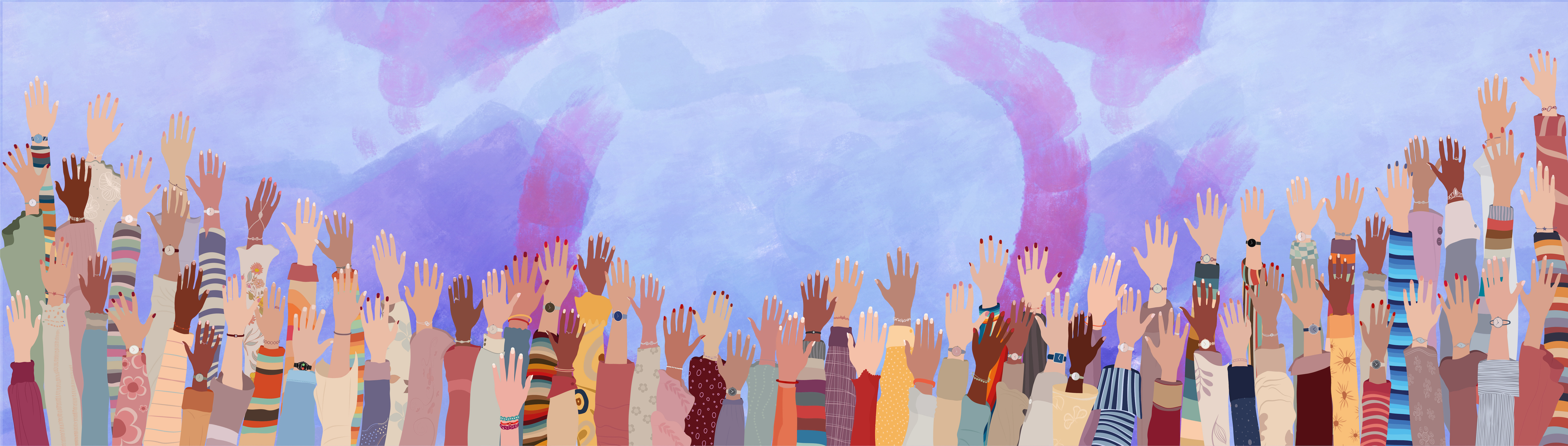 Diverse hands raised, illustration