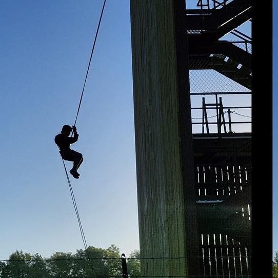 UNI ROTC cadet rappelling