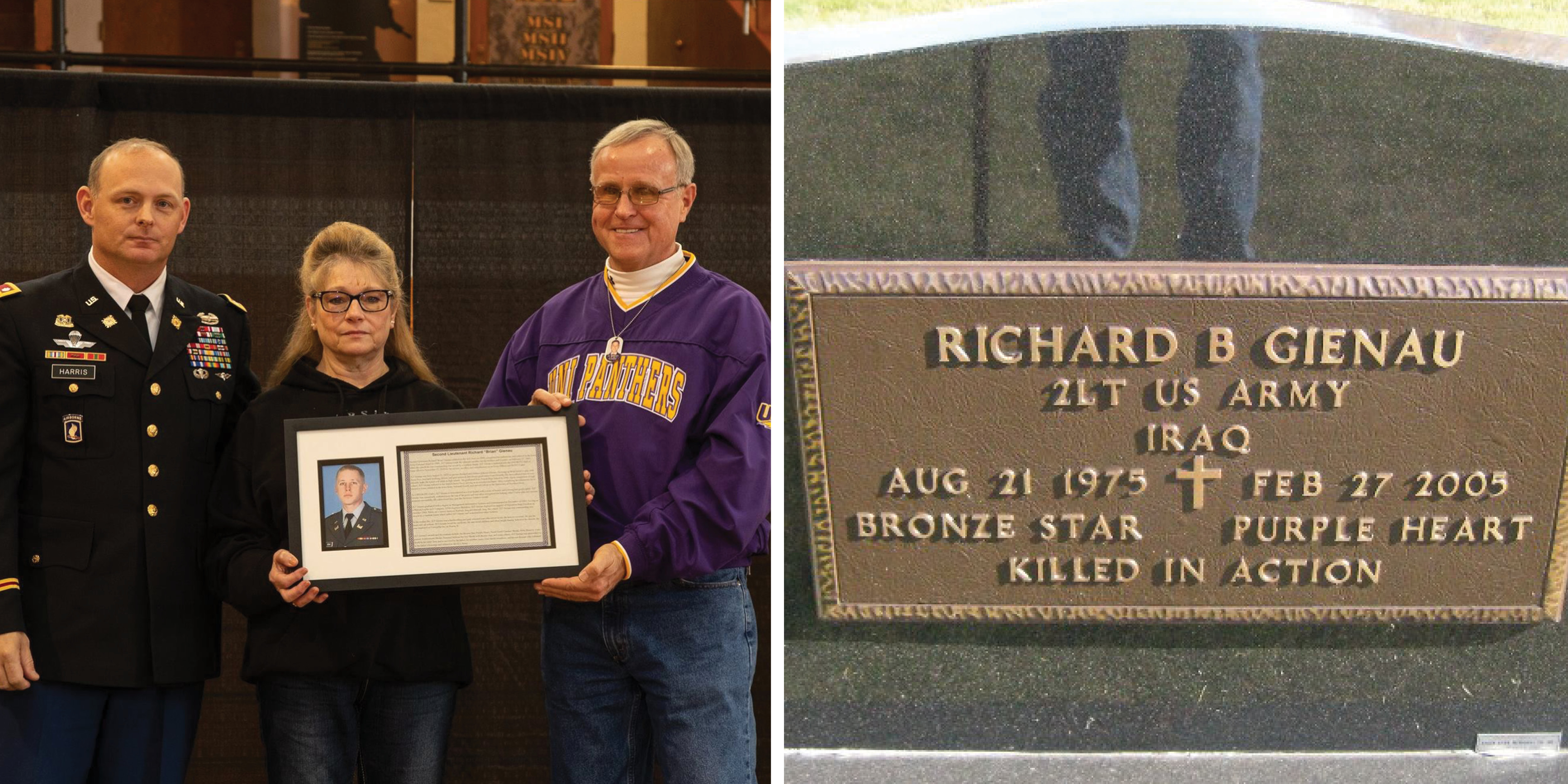 2nd Lt Gienau's parents at 2018 UNI ROTC Hall of Fame Induction Ceremony, grave