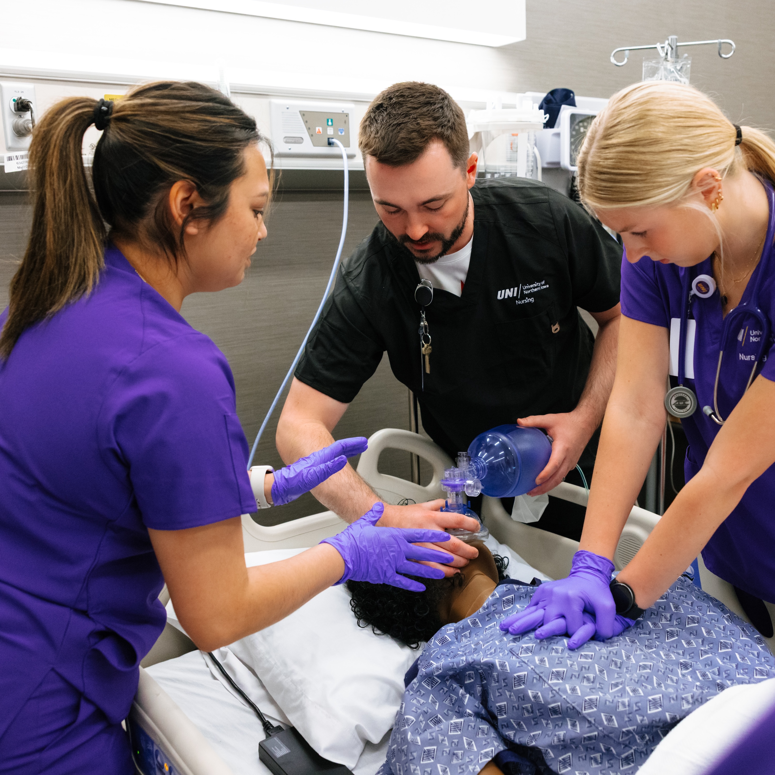 Nursing students in trauma simulation suite