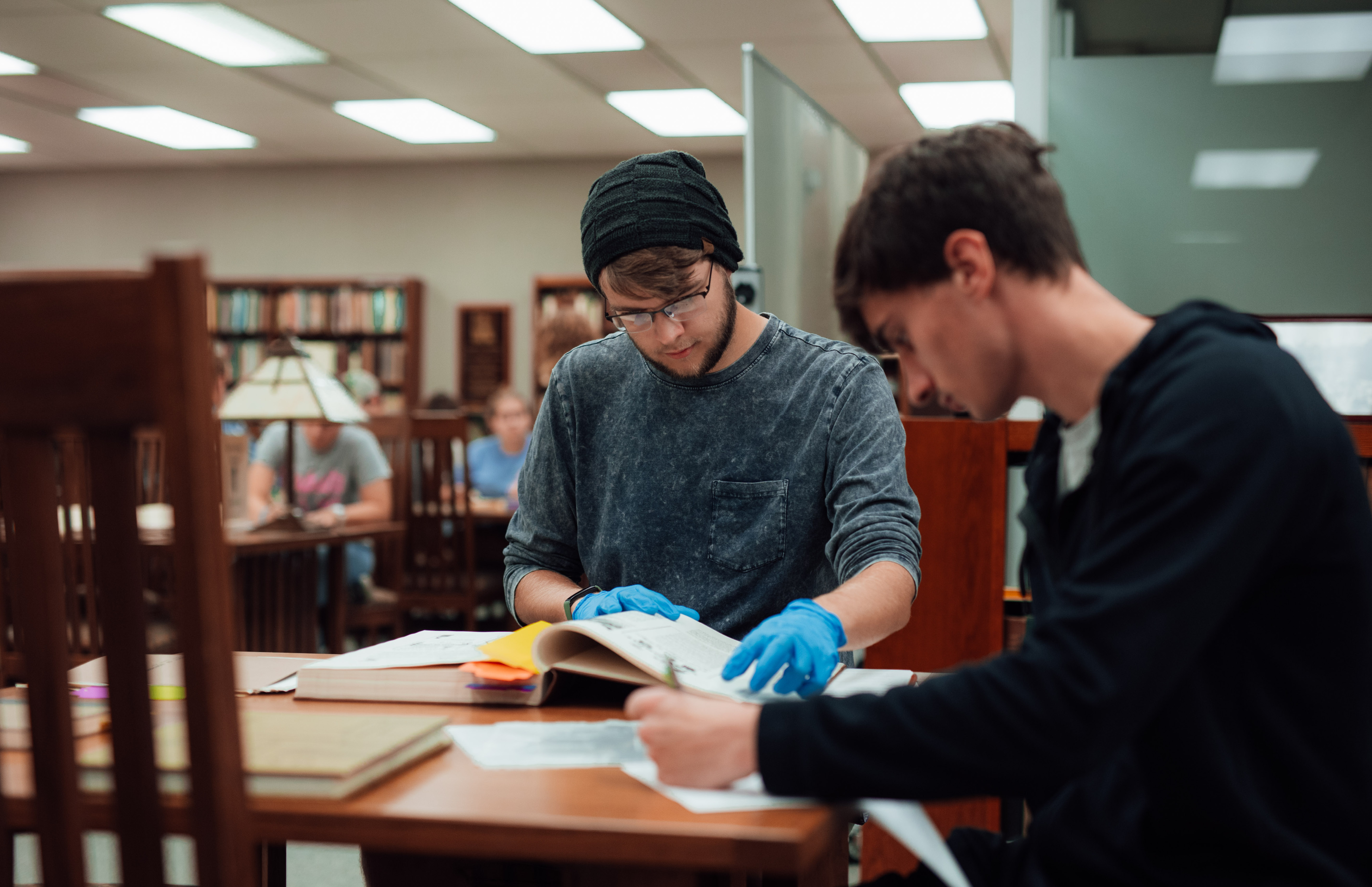 history students in Rod Library archives