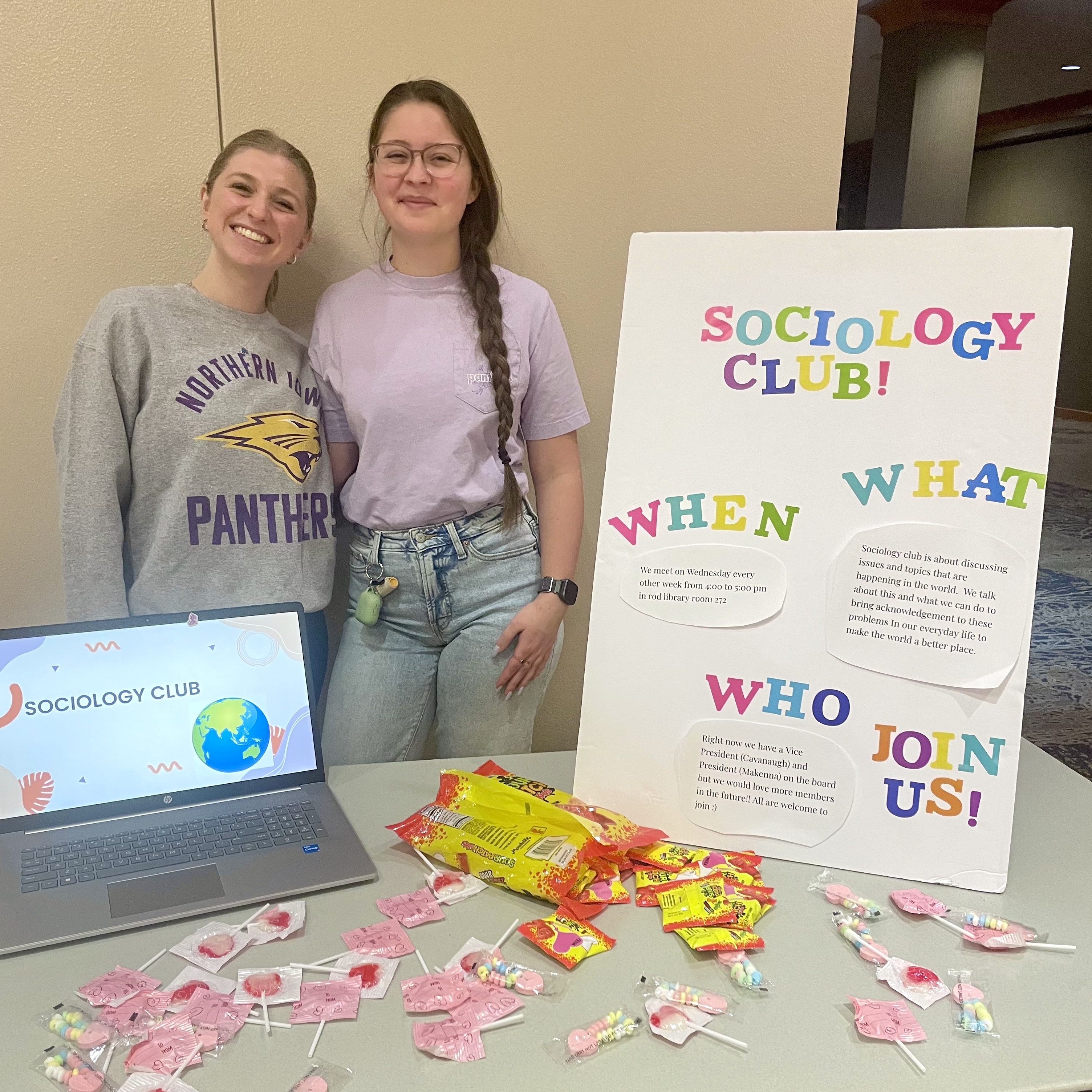 Sociology students representing the Sociology Club at student org fair