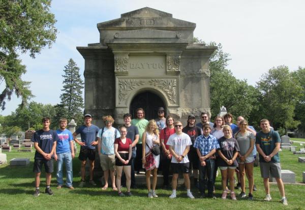 History students at gravesite