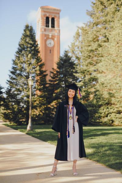 Cassie in front of the campanile