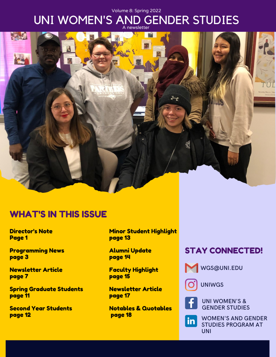 Newsletter cover page with a picture of WGS students, underneath it is a yellow background with the title what's in this issue
