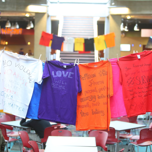 Clothesline Project t-shirts on display